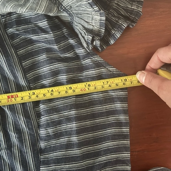 Farrow Striped Chambray belted asymmetrical off the shoulder ruffle dress - Picture 11 of 12